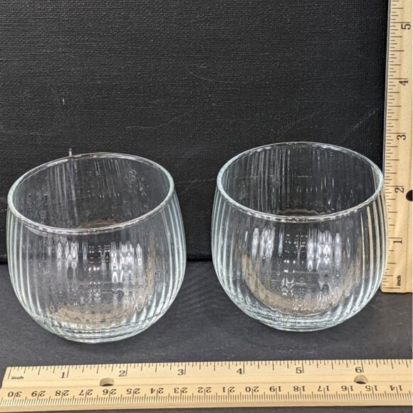 Set Of 2 Clear Ribbed Glass votive candle holders 3-Inch Diameter 55g - Picture 2 of 4